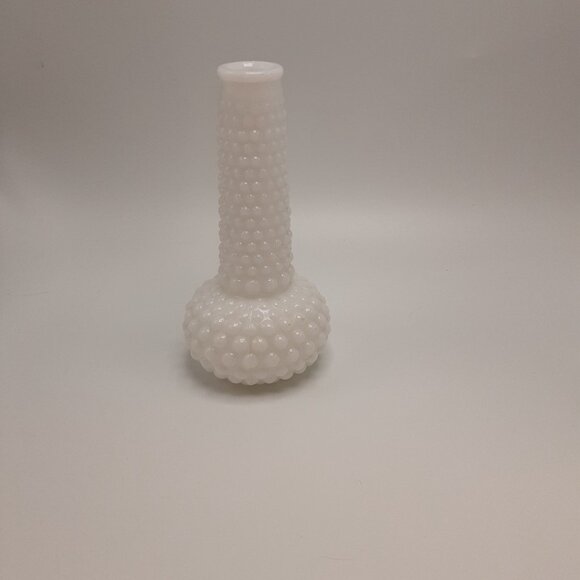 Hobnail Milk Glass Crane Neck Bubble Base Bud Vase - Picture 4 of 13